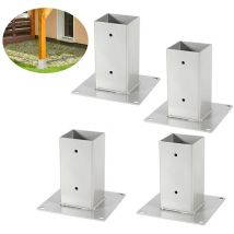 SWANEW Pied de poteau carré 4x Poteaux carrés en bois Support de poteau Argent 70x70mm