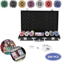 Pokerchips Pokerset Mallette de poker 300 jetons Poids Tapis de jeu Noir 2x Poker - Swanew