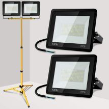 SWANEW 2X 100W Projecteur de chantier à LED avec trépied ajustable Projecteur extérieur Projecteur à LED Blanc froid