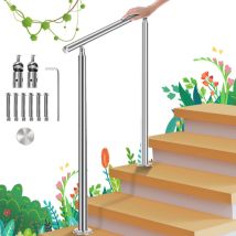 Rampe d'escalier en Acier Inoxydable, Garde-Corps pour Jardin Balcon, Main courante en acier inoxydable avec 2 poteaux - 100 cm sans entretoises