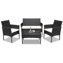 Salon de jardin table polyrattan coin table en verre ensemble de jardin lounge noir - Swanew