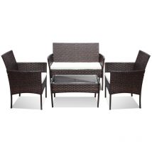 Salon de jardin table polyrattan coin table en verre ensemble de jardin lounge marron - Swanew