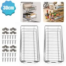 Set di 2 cassetti da cucina Cassetto portaoggetti telescopico in metallo cromato Armadio portaoggetti Larghezza armadio 30CM - Swanew