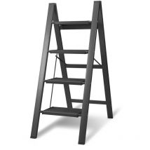 Swanew - Stehleiter Klappleiter 4 Stufen Schwarz Trittleiter Klapptritt Alu
