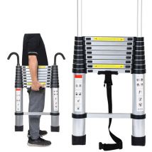 Echelle Télescopique jusqu'à 150 kg Escabeau stable en aluminium Portable Pliante 2,6m Avec Crochet Escabeau - Argent - Swanew