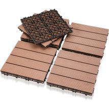 SWANEW Terrassenfliesen Holzfliesen WPC Fliesen 11er Kunststoff 1m² Garten 30x30cm Klickfliese Bodenbelag mit Drainage Braun