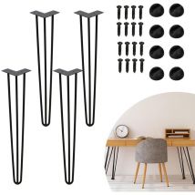 Tischbeine 4er Set Hairpin Leg Haarnadelbeine Tischgestell Tisch Tischkufen Legs Esstisch Harpins Tischbein 3 Streben Schwarz - 61 cm - Swanew