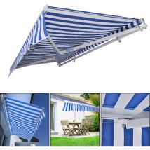 Swanew - Toldo Control manual Toldo retráctil aluminio+poliéster con manivela Revestimiento pa para terraza/techo Azul y blanco 350x300cm