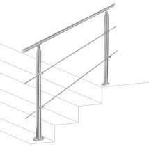SWANEW Treppengeländer 100cm 2 Querstreben Edelstahl Geländer und Handläufe Balkongeländer Aufmontage Treppe Brüstung Balkon Pflegeleicht Innen und