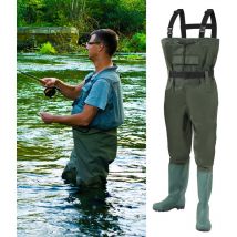 Waders deniers nylon avec crochet poisson étang de pêche pantalon imperméable pêcheur étang pantalon en caoutchouc avec bottes 45 - Swanew
