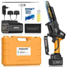 Swansoft - Tronçonneuse à batterie professionnelle de 6 pouces avec lubrification automatique, tronçonneuse électrique à une main avec batterie 16,8