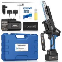 Swansoft - 6 Pouces Tronconneuse a Batterie, Tronconneuse Electrique sans fil à Une Main avec Batterie au Lithium 16.8v 2x4Ah pour la Coupe du Bois,
