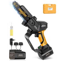 Swansoft - Motosierra profesional de batería de 6' con lubricación automática, mini motosierras de una mano con batería de litio de 16.8V 2x4 ah para