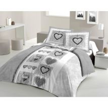 Parure de couette 3 pieces coton 57 fils gris clair 240x260 cm - sweet heart