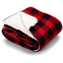 Coperta Plaid Sherpa in Pile, Doppio Strato, 130x160cm, Fantasia Vichy, Karanda Red - Sweet Home