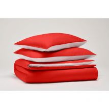 Pantone - Parure Copripiumino Matrimoniale 255x200 cm, 100% Cotone Percalle 200 Fili - 2 piazze, Double-face, Rosso/Bianco