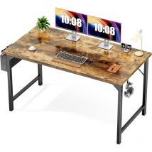 Sweetcrispy - Bureau 120 cm, table avec crochet pour casque et sac de rangement, bureau d'ordinateur en bois, bureau à structure stable et renforcée,