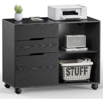 Sweetcrispy - Caisson 3 tiroirs, Meuble rangement bureau avec compartiments ouverts, pour format A4, documents, support d'imprimante