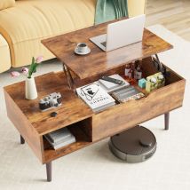 Table basse avec Plateau Relevable Table de salon Moderne avec Etagère de Rangement Compartiment Caché pour Salon Bureau 100 x 50 x 44 cm
