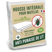 Housse intégrale matelas 90x190x30 cm Anti-Punaise de lit Fermeture à glissière Sans traitement chimique