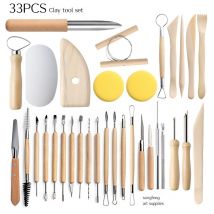 Choyclit - Pottery Tools 33 Piece Set - Clay Stoneware Sculpting Knife Shichimoto Detail Pin Punch Clay Tools