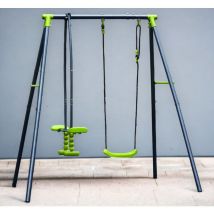 Gdlc - Swing en acier à 3 plans avec tablette et cheval jardin gai avec panache