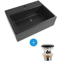 Brevis Lave-mains suspendu avec trou pour robinetterie au milieu, 38,5x30,5x10,5cm + Bonde, Noir mat (SATBRE3830SBKM-SET3) - Swiss Aqua Technologies
