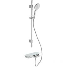Swiss Aqua Technologies - Conjunto de ducha con teleducha de 3 chorros, mezclador termostático, barra de 90,5 cm, Cromo/Blanco (SATSSTKPF1)