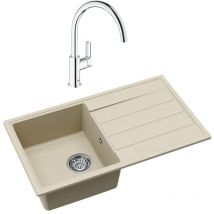 Fregadero encastrado de 76x44 cm con escurridor reversible de granito + grifo monomando, jazmín (SATSINKGE3J-SET) - Swiss Aqua Technologies