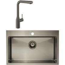 Swiss Aqua Technologies /Grohe Set Stainless Steel Built-In Kitchen Sink, 68x45x21 cm + Single-Lever Tap, Brushed Gun Metal (SATSINK6845BGM-SET1)