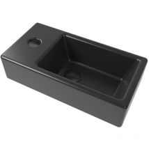 Lavabo suspendido Brevis Negro mate con grifo a la izquierda, 40,5x20,5x10,5cm + desagüe - Swiss Aqua Technologies