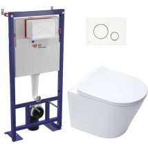 Pack wc bâti-autoportant + wc sat infinitio sans bride fixations invisibles + Abattant softclose + Plaque blanche/chrome - Swiss Aqua Technologies