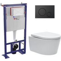 Pack wc bâti-autoportant + wc sat sans bride fixations invisibles + Abattant softclose + Plaque noir mat (SMART-SATrimless-M678) - Swiss Aqua
