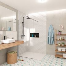 Walk-in 100x200cm Wand aus 8 mm Crystal Glass Antikalk-Glas, mit mattschwarzen Armen und Profilen (SATBWI100PRC) - Swiss Aqua Technologies