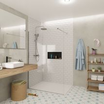 Swiss Aqua Technologies Walk-in 130x200cm Paroi en verre Crystal Glass 8 mm anticalcaire, avec bras et profilés chrome brillant (SATBWI130PR)