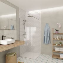 Walk-in 70x200cm Glaswand aus Crystal Glass 8 mm Antikalk-Glas, mit Armen und Profilen in glänzendem Chrom (SATBWI70PR) - Swiss Aqua Technologies