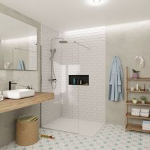 Swiss Aqua Technologies - Walk-in 90x200cm Paroi en verre Crystal Glass 8 mm anticalcaire, avec bras et profilés chrome brillant (SATBWI90PR)