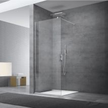 Swiss Aqua Technologies - Walk-in Set Paroi de douche 77x200cm fixe en verre transparent Easy Clean + Bras de montage + Profilé, Chrome (WI80-SET)