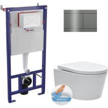 Wc set frame + sat rimless wc invisible fixings + Softclose seat + Gun Met plate (SMARTK-SATrimless-GM-P) - Swiss Aqua Technologies