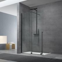 X-motion 140x200cm Glasschiebewand Crystal Glass 8 mm Antikalk, mit Armen und Profilen Mattschwarz (SATBWIXM140C) - Swiss Aqua Technologies