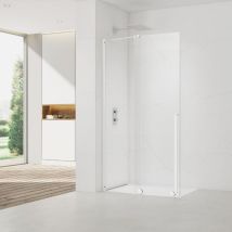 X-motion 140x200cm Glasschiebewand Crystal Glass 8 mm Antikalk, mit Armen und Profilen Weiß (SATBWIXM140B) - Swiss Aqua Technologies