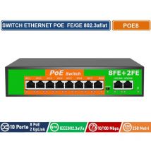 Envio - switch poe ethernet 10 porte 8 porte poe + 2 porte uplink RJ45 10/100 mbps ieee 802.3AF / at