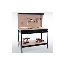 KMS - SwitZer Steel Garage Workbench Toolbox Storage With Drawers Pegboard and 20 Pegs Shelf diy Workshop Station Black