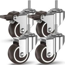4 roulettes pivotantes à tiges filetées, roulettes de meuble, roulettes freinées pour transport d'essieux industriels (50 mm avec tiges M10, 2 avec