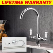 Briefness - Swivel Twin Lever Kitchen Sink Mixer Taps Chrome Monobloc Basin Tap, Traditional Basin Twin Lever Brass Chrome Cloakroom Taps