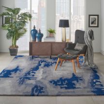 Nourison - Symmetry SMM10 Grey Blue 160cm x 236cm Rectangle - Blue and Grey
