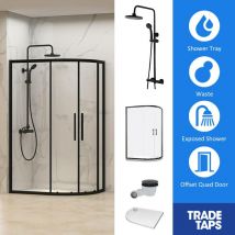 Synergy - Designer Black 2 Door 800 x 1000mm, Tray, Waste & Trisen Shower Full Set Offset Quad