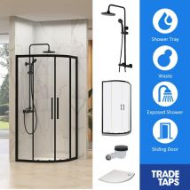 Synergy - Designer Black 2 Door, Tray, Waste & Trisen Shower Set Quad 800 x 800mm