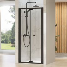 Synergy Designer Black Folding Shower Door 900 x 900mm, Tray & Waste Set En-suite Bundle