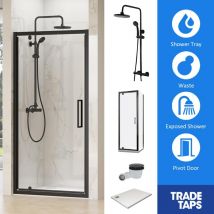 Synergy - Designer Black Pivot Hinge Door 900 x 900mm, Tray, Waste & Trisen Shower Full Set